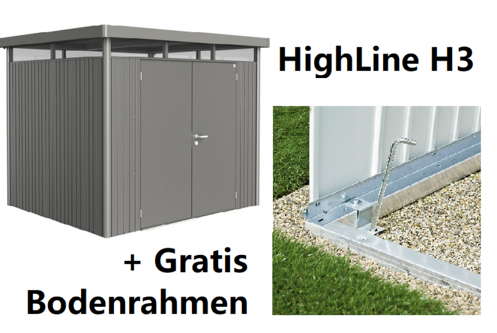 Highline H3 (275 x 235 cm) / quarzgrau-metallic / Doppeltür + Alu-Bodenrahmen